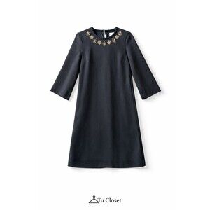 Kate Spade Lucy Jeweled Neck Bell Sleeve Crepe Black Shift Dress Size 6